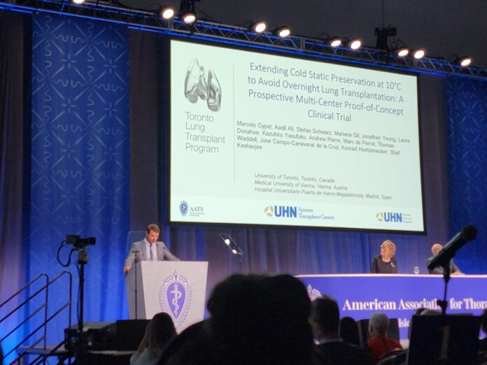 Dr. MarceloCypel presents on the safe extension of cold preservation times of donor lungs to avoid overnight transplantation. #AATS2022